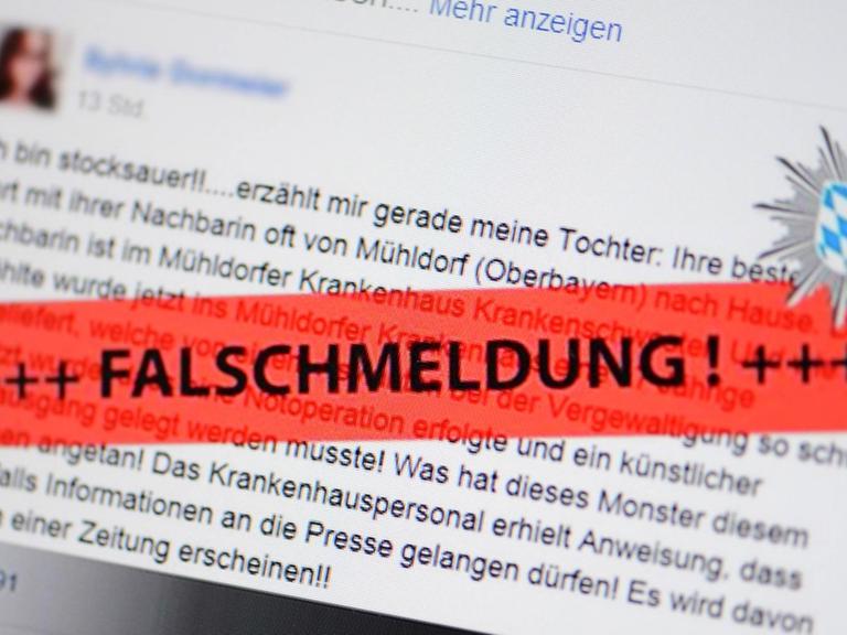 Von der Polizei Oberbayern Süd identifizierte und rot markierte Falschmeldung auf Facebook