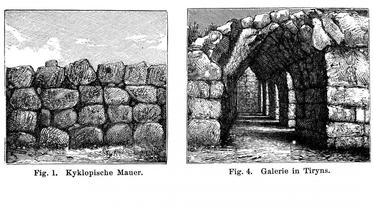 Zwei Zeichnungen antiker Mauerbau-Arten