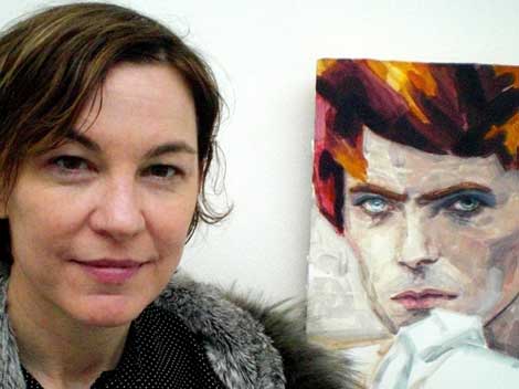 Die Malerin Elizabeth Peyton und der von ihr gemalte David Bowie