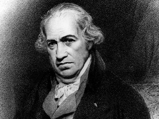 Der britische Ingenieur und Erfinder James Watt (19.01.1736 bis 25. 08.1819) in einer zeitgenössischen Darstellung. Watt hatte die von Newcomens entwickelte atmosphärische Dampfmaschine durch die Einführung des vom Zylinder getrennten Kondensators entscheidend verbessert und damit wesentlich zur industriellen Revolution beigetragen. |