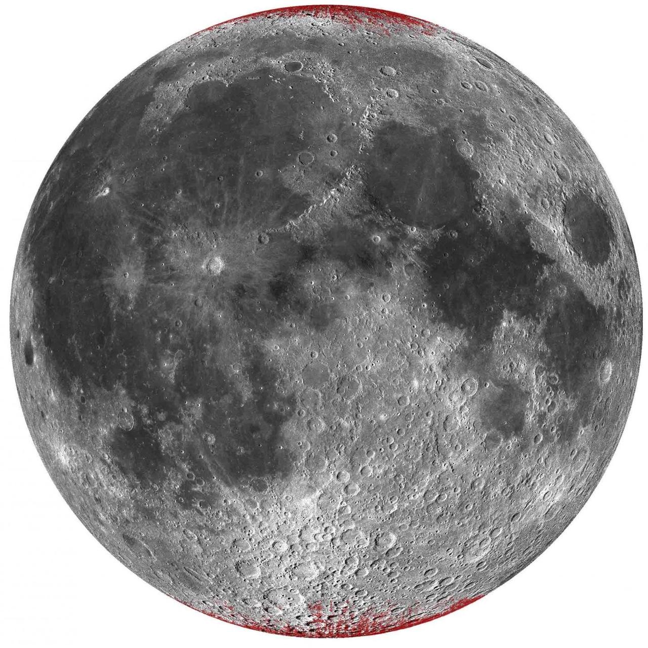 Stark übertriebene Darstellung der „rostigen“ Hematit-Bereiche auf dem Mond