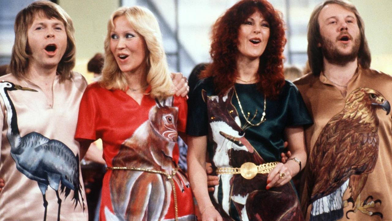 Die schwedische Popgruppe Abba im Jahr 1978 bei einem Auftritt in der deutschen Fernsehshow "Am laufenden Band".