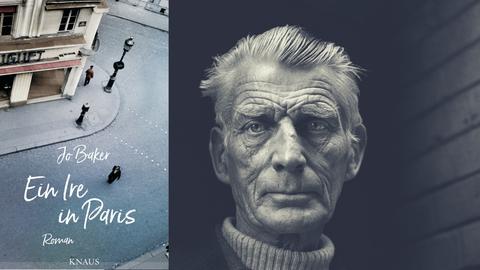 Buchcover: Jo Baker: "Ein Ire in Paris" und ein Foto von dem Schriftsteller Samuel Beckett im Jahr 1976