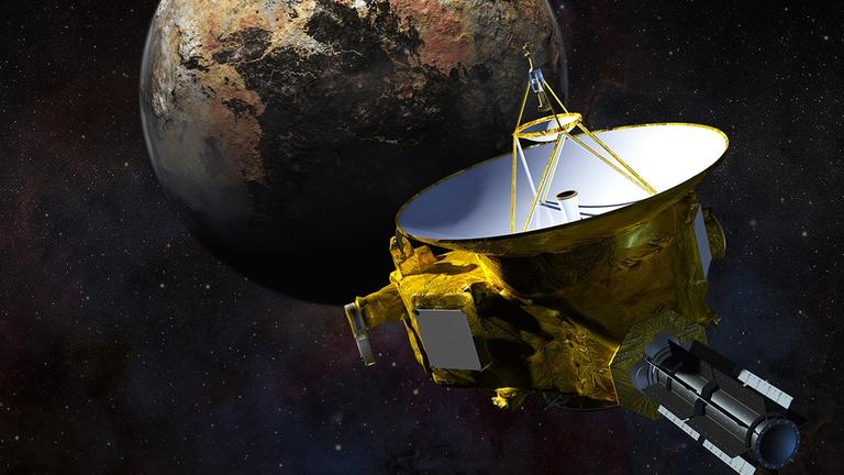 New Horizons kurz vor dem Vorbeiflug an Pluto (Zeichnung)