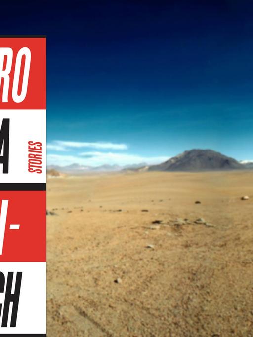 Das Buchcover von „Ferngespräch“ montiert vor ein Bild der chilenischen Wüste.