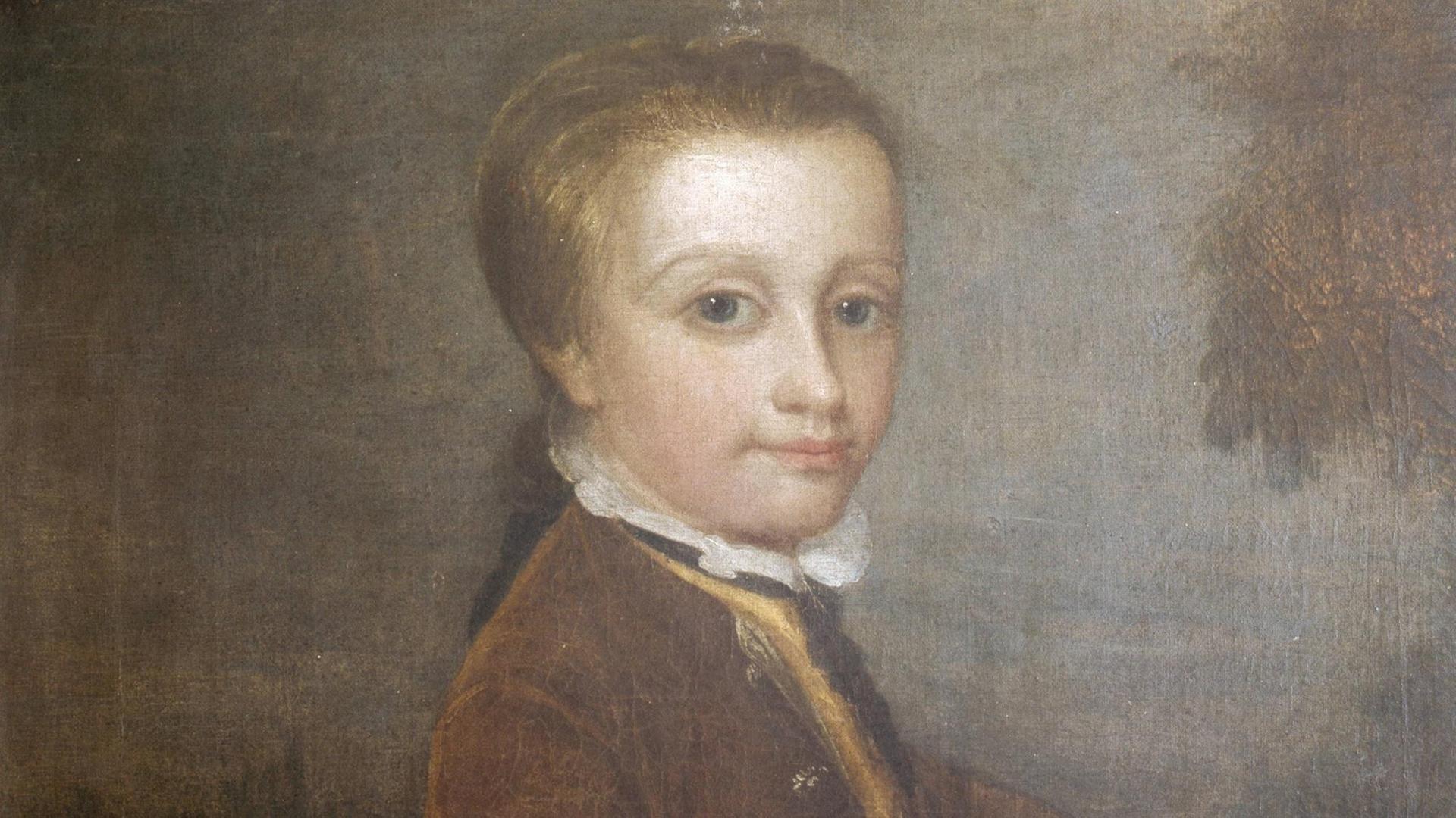 Ein Porträt von Mozart als Kind mit einem Vogelnest.