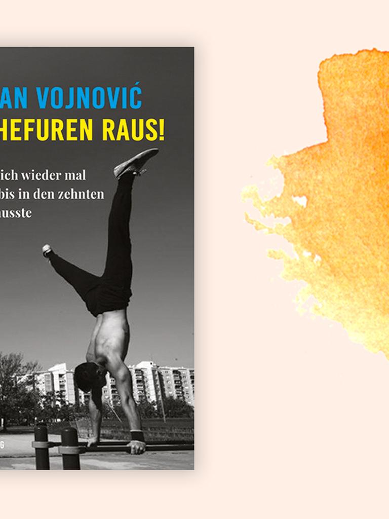 Das Cover des Buchs von Goran Vojnović, "Tschefuren raus!", auf orange-weißem Grund.