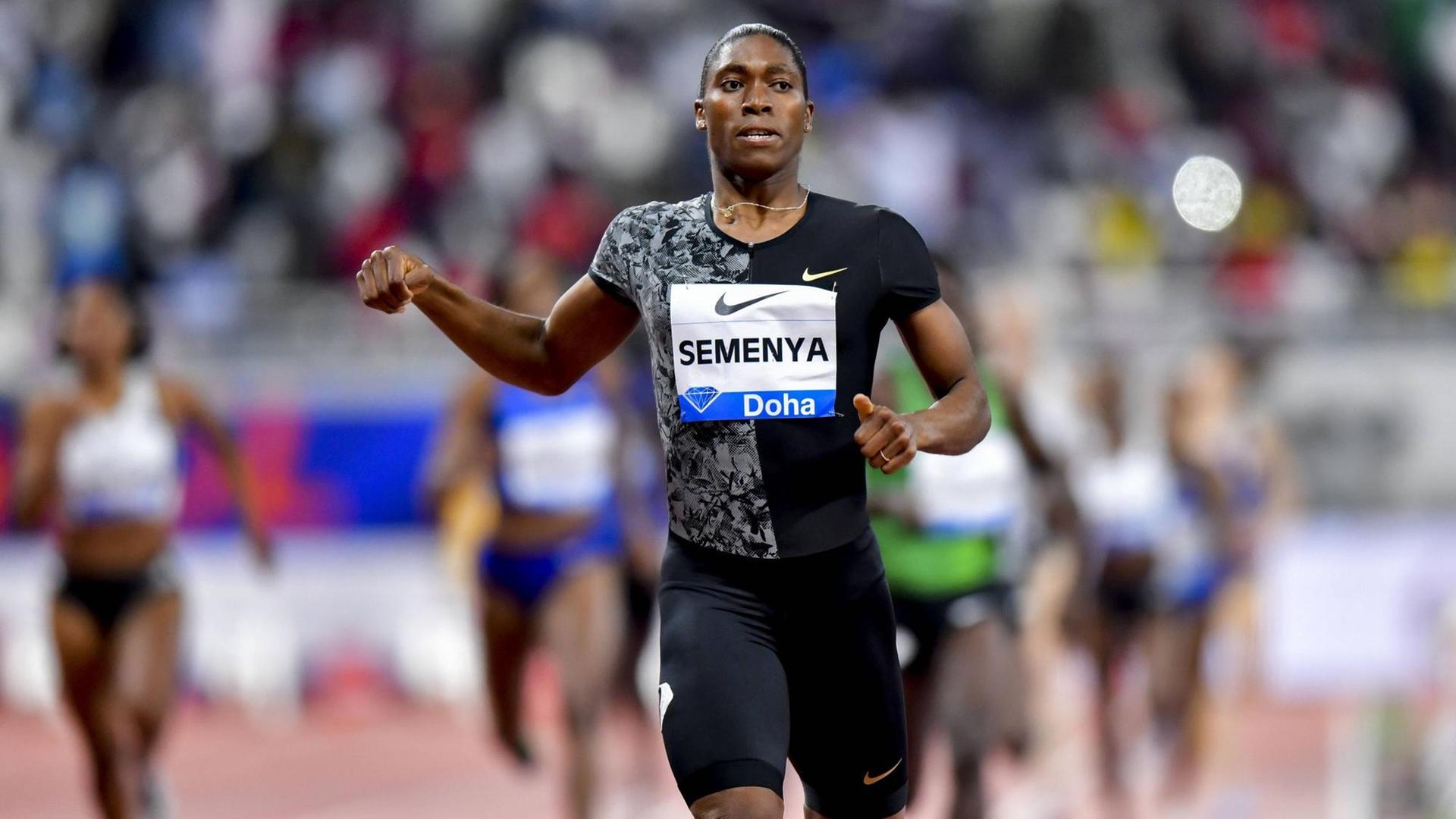 Caster Semenya nach dem Sieg des 800m-Laufs der Frauen bei der Diamond League in Doha, Katar.