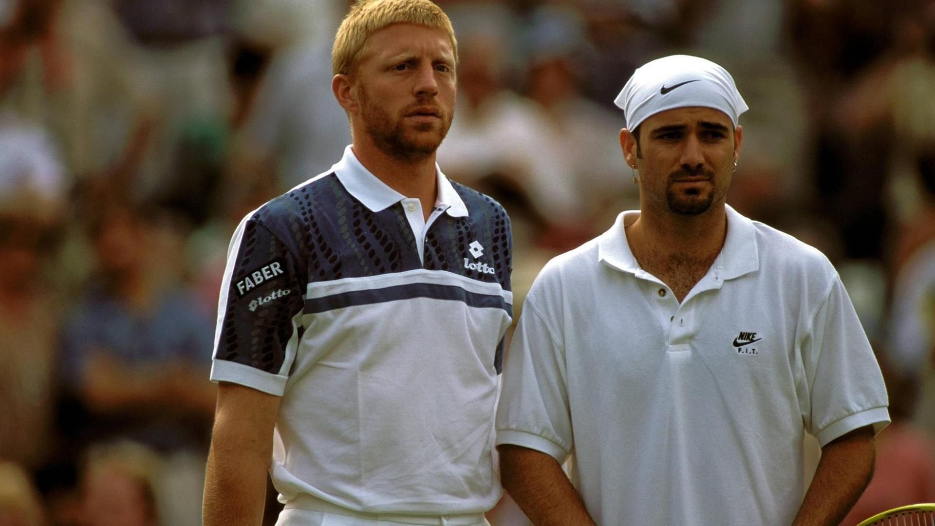 Boris Becker und Andre Agassi bei den all England Championships 1995.