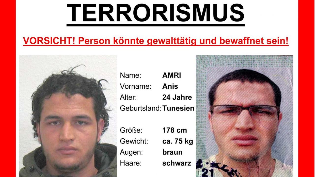 Der Fahndungsaufruf des BKA zeigt Fotos des Tunesiers Anis Amri, der am 19.12.2016 den Anschlag mit einem Lastwagen auf einen Weihnachtsmarkt in Berlin verübt haben soll.