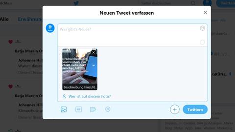 Der Screenshot eines Tweets, in dem bei einem angefügten Bild eine Beschreibung abgefragt wird