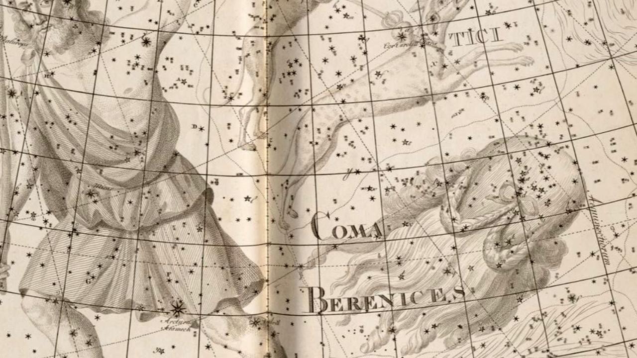 Das Sternbild Haar der Berenike (Coma Berenices) in einer historischen Darstellung (Bode)