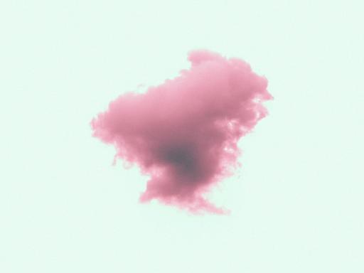 Surreales Bild einer pinken Wolke vor türkisem Hintergrund.