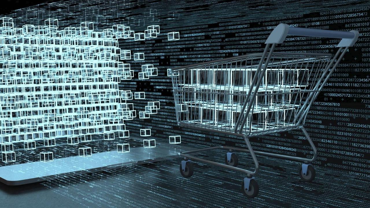 Illustration eines digitalen Einkaufswagens.