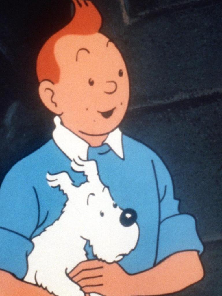 Tim hat Struppi auf dem Arm, im Hintergrund Mauerwerk.