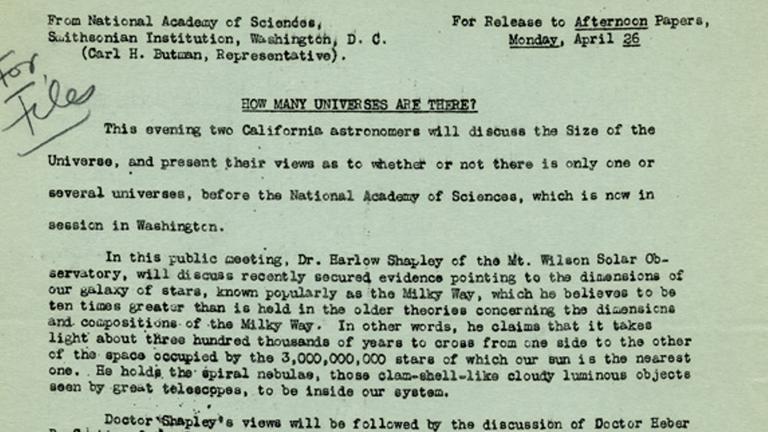 Pressemitteilung zur legendären Debatte 1920 