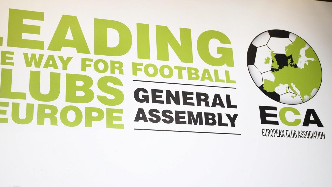 Der Name der Organisation prangt in grüner und schwarzer Schrift auf einem weißen Hintergrund, außerdem ist ein Kreis zu sehen, der halb einen Fußball und halb den Globus darstellt.