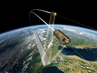 Die DLR-Radarsatelliten TerraSAR-X und TanDEM-X haben die Erdoberfläche im Formationsflug interferometrisch vermessen.