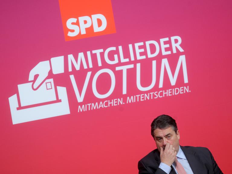 Der SPD-Parteivorsitzende Sigmar Gabriel spricht am 28.11.2013 in der Stadthalle in Hofheim am Taunus (Hessen).