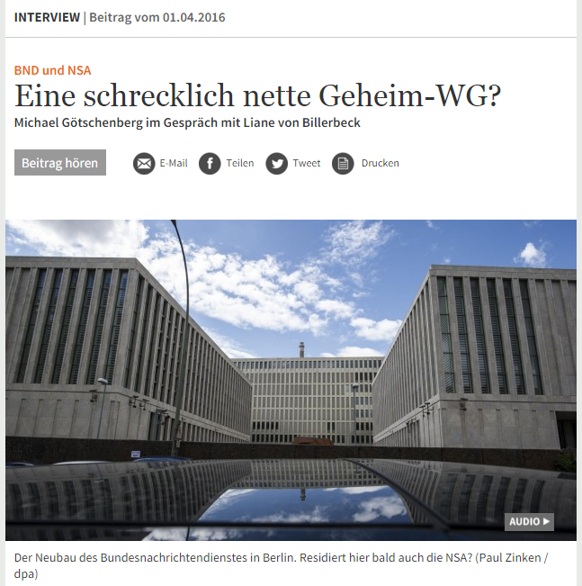 Aprilscherz von Deutschlandradio Kultur: NSA und BND demnächst unter einem Dach?