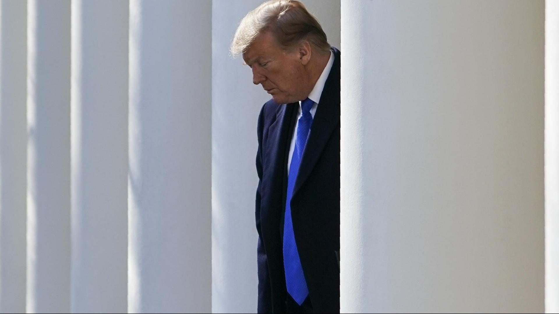 US-Präsident Donald Trump zwischen den Säulen des Weißen Hauses