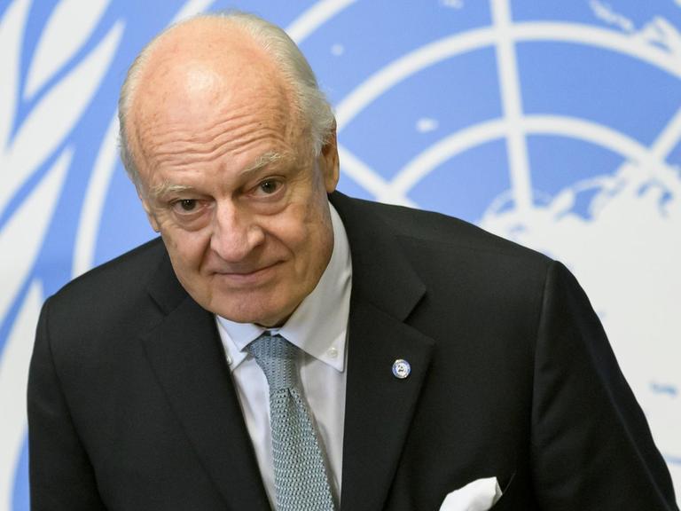 Der UNO-Sondergesandte für Syrien, Staffan de Mistura, während einer Pressekonferenz in Genf