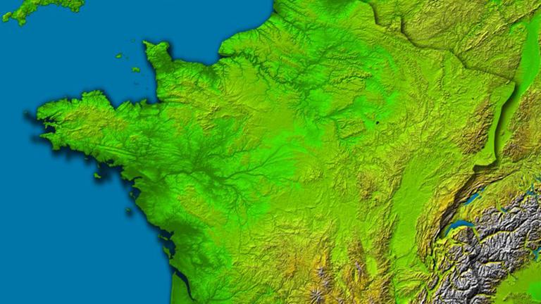 Topografische Karte Frankreichs auf Basis der SRTM-Daten