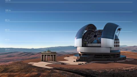 Europas Extrem Großes Teleskop wird in Chile gebaut (Zeichnung).
