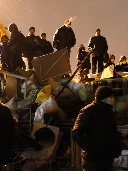 Demonstranten in Kiew auf einer Barrikade