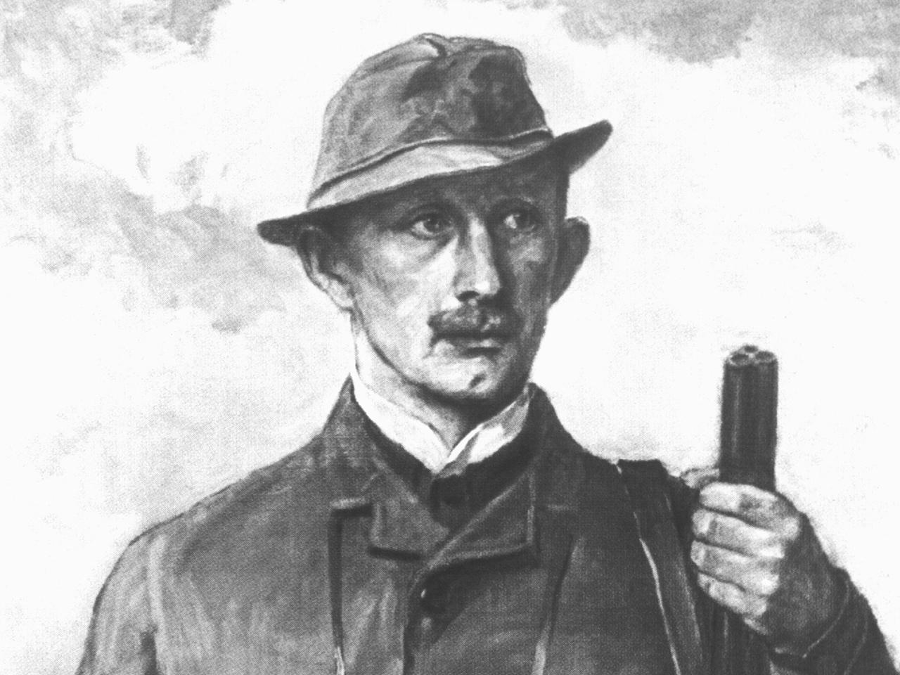 Der deutsche Schriftsteller und Lyriker Hermann Löns (1866-1914). Undatierte Zeichnung.