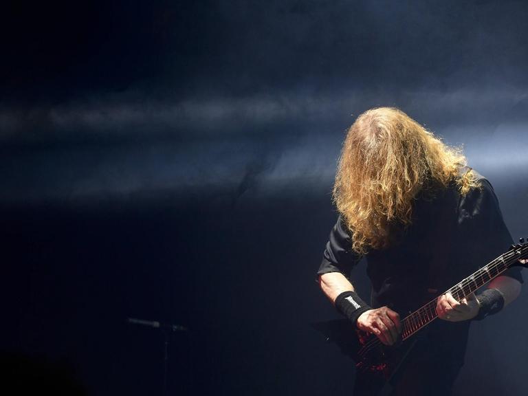 Dave Mustaine, singer and guitarist of American heavy metal band Megadeth, performs during their concert, on February 14, 2020, in Prague, Czech Republic.