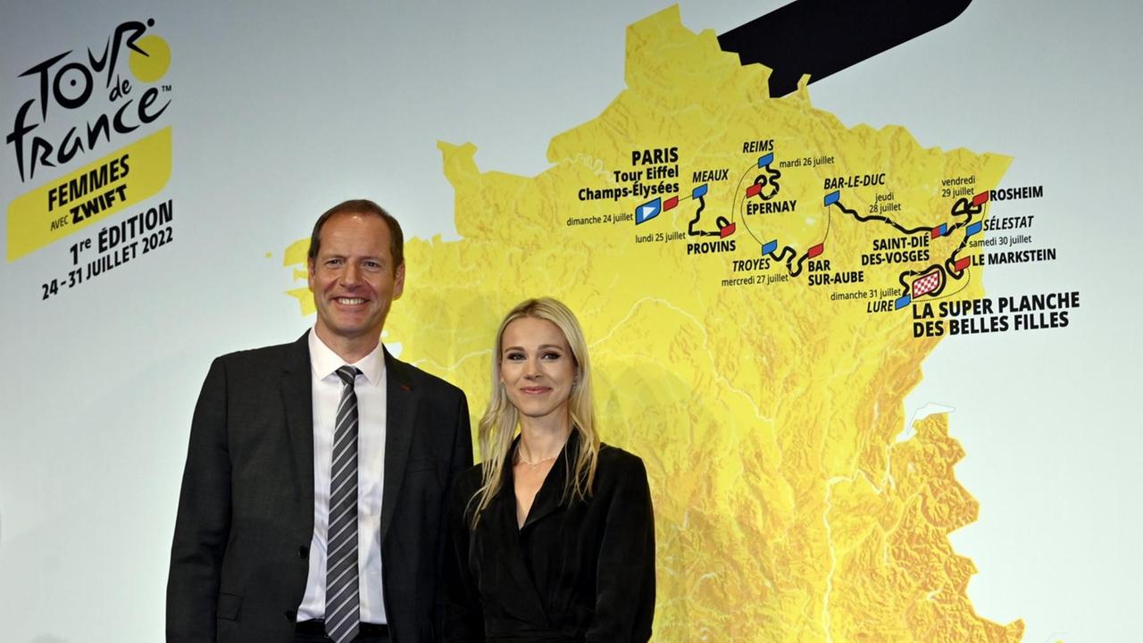 Christian Prudhomme, Direktor der Tour de France, und Marion Rousse, Direktorin der Tour de France Femmes.