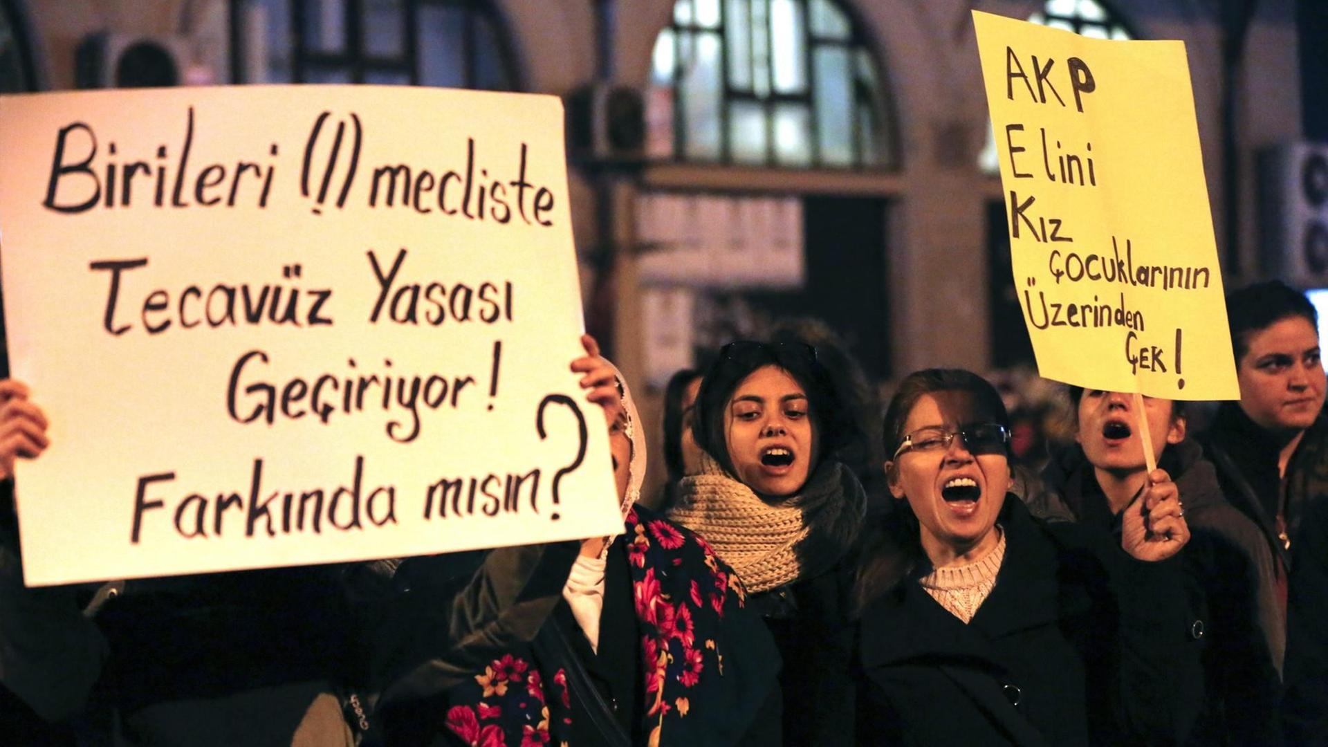 Frauen demonstrieren in Istanbul gegen das von der Regierung geplante Gesetz zum Sexualstraftrecht.