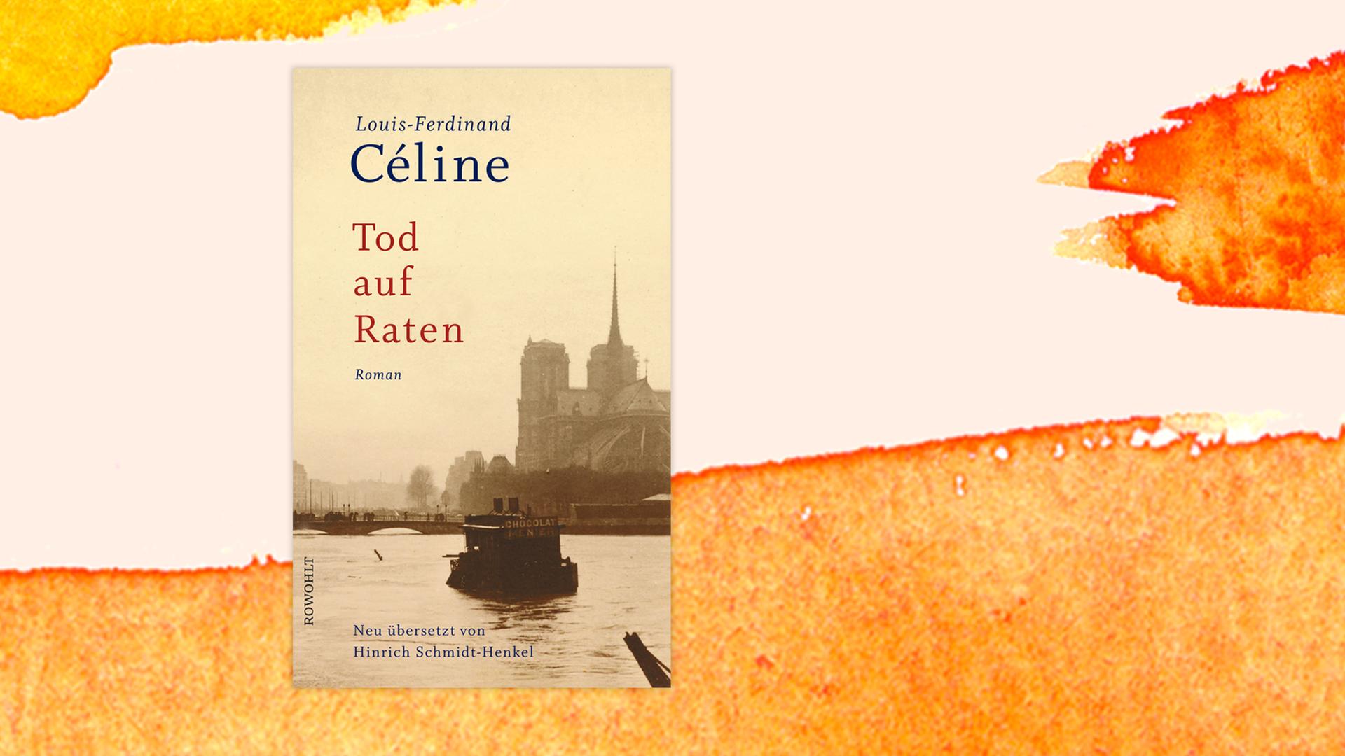 Das Buchcover "Tod auf Raten" von Louis-Ferdinand Céline ist vor einem grafischen Hintergrund zu sehen.