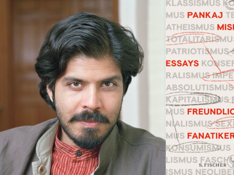 Das Buchcover von "Freundliche Fanatiker" und ein Portrait von Pankaj Mishra