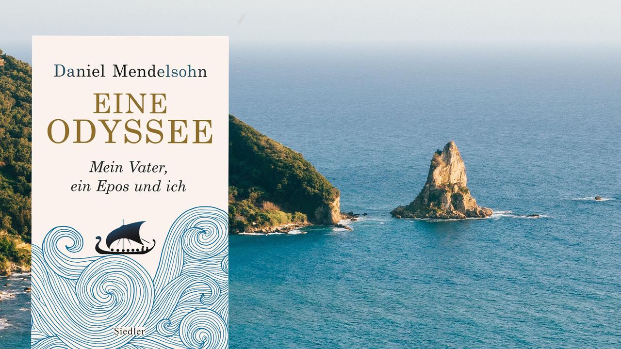 Cover von Daniel Mendelsohn Buch "Eine Odyssee". Im Hintergrund ist die griechische Insel Korfu zu sehen.