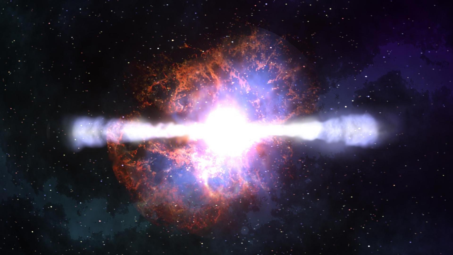 Gamma Ray Bursts (hier eine künstlerische Darstellung) gehören zu den stärksten Explosionen im Weltall.