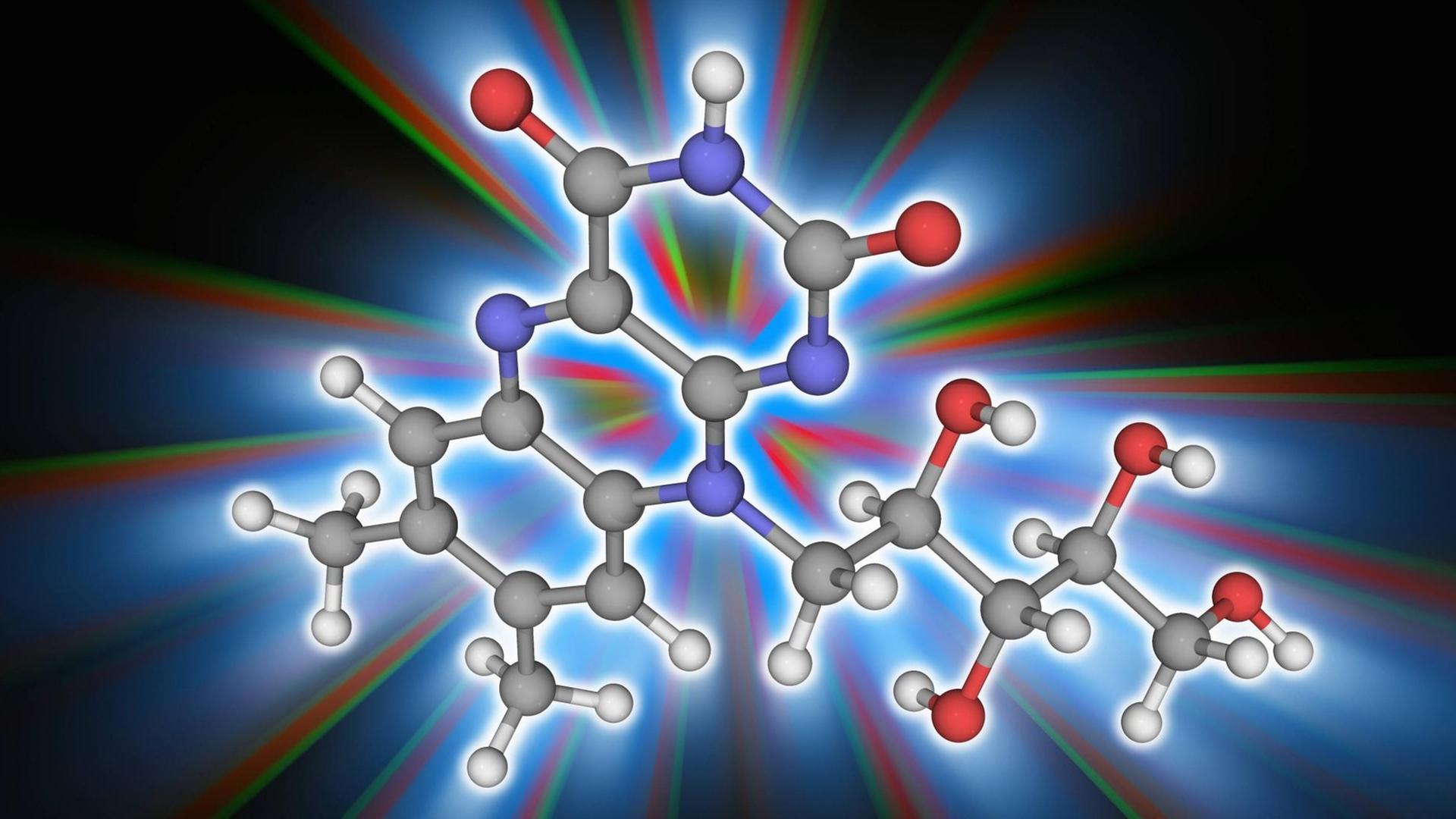 Modelldarstellung des Lactoflavin oder Vitamin B2 - im Volksmund auch "Wachstumvitamin genannt