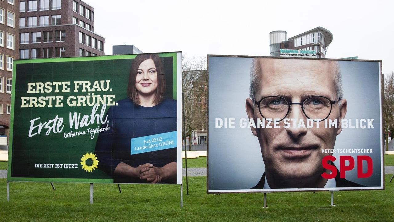 Wahlwerbung von Katharina Fegebank ( GRÜNE ) und Bürgermeister Peter Tschentscher ( SPD ) für die Bürgerschaftswahl 2020 am Sonntag, 02. Februar 2020 in der Innenstadt von Hamburg. | Verwendung weltweit