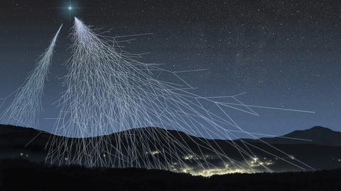 Schematische Darstellung einer Teilchenlawine in der Atmosphäre