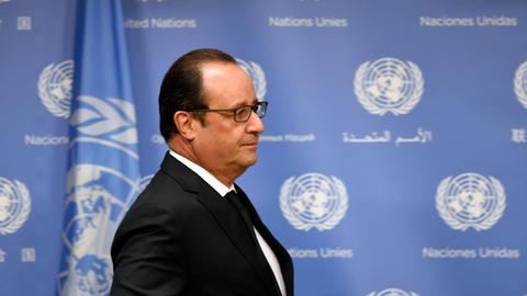 Frankreichs Präsident Francois Hollande spricht am 27. September 2015 vor der UN-Vollversammlung über den Einsatz französischer Kampfjets in Syrien.