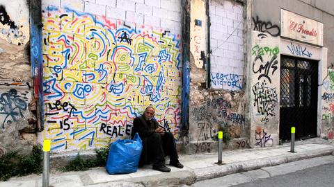 Obdachloser in Athen, Ende Mai 2015