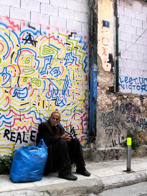 Obdachloser in Athen, Ende Mai 2015