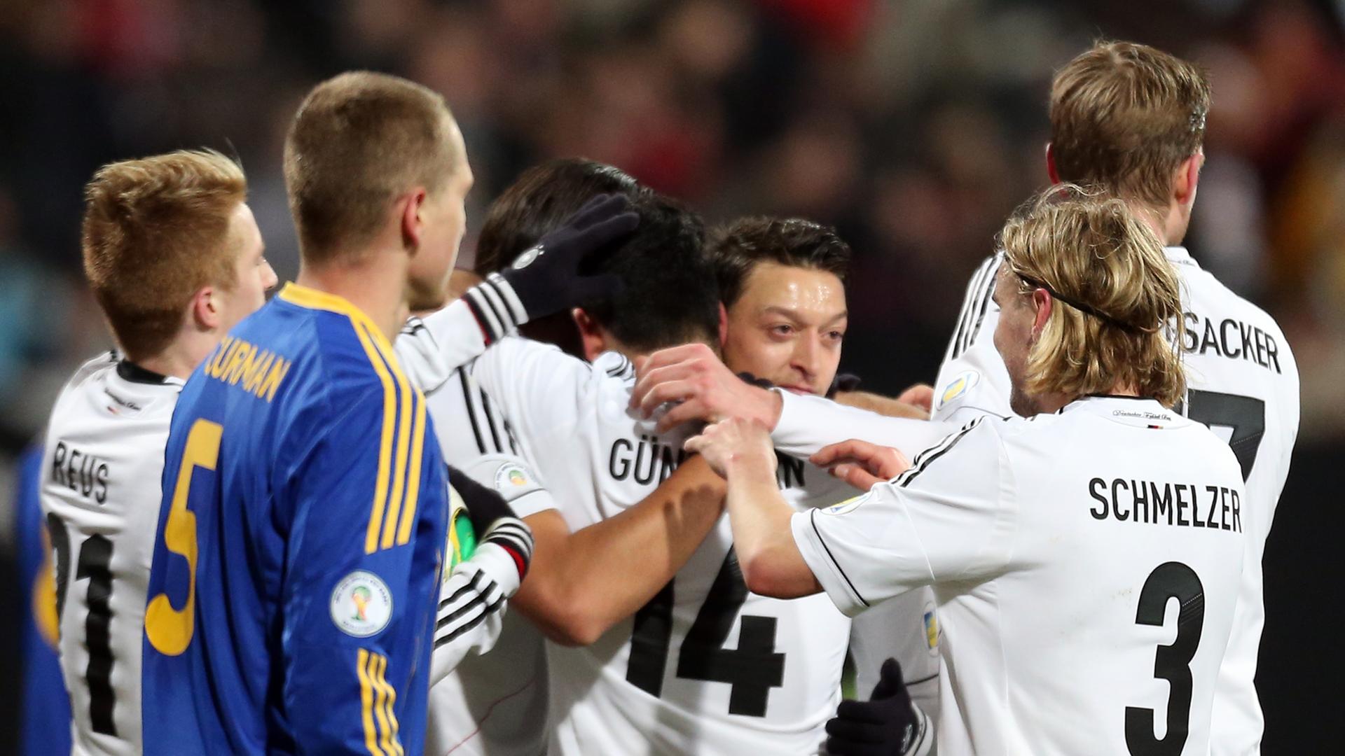 Germany's XXX vies for the ball with Kazakhstan's XXX during the FIFA World Cup 2014 qualification group C soccer match between Germany and Kazakhstan at Nuernberg Arena in Nuremberg, Germany, 26 March 2013. Photo: Daniel Karmann/dpa