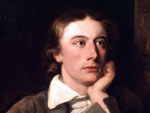 Ein zeitgenössisches Gemälde zeigt den britischen Dichter John Keats schwelgerisch blickend auf ein geöffnetes Buch gestützt