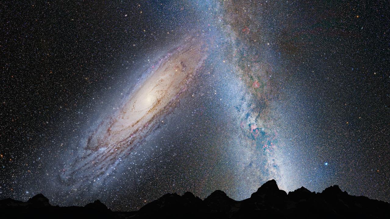 In einigen Milliarden Jahren werden sich M 31 und die Milchstraße so weit angenähert haben, dass auch sie sich mit ihrer Schwerkraft gegenseitig beeinflussen und schließlich miteinander kollidieren