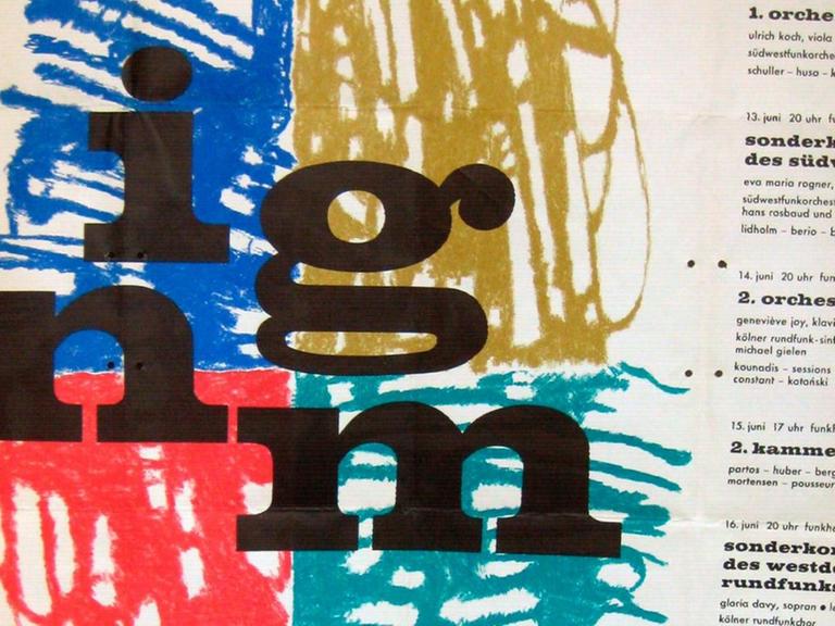 Die Buchstaben i g n m auf farbigem Grund im Originalplakat der Weltmusiktage 1960