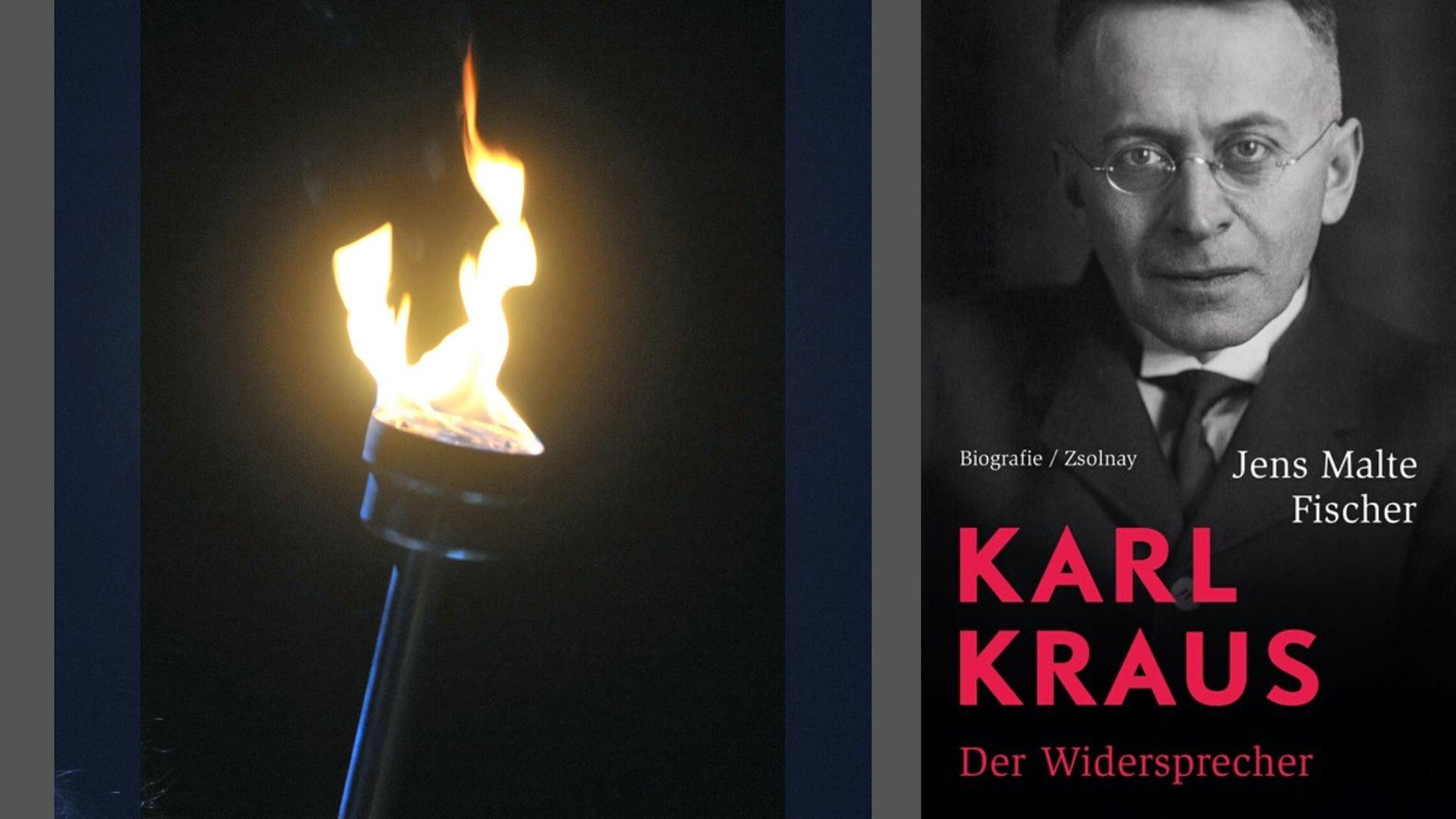 Buchcover: Jens Malte Fischer: „Karl Kraus. Der Widersprecher“ und Fackel