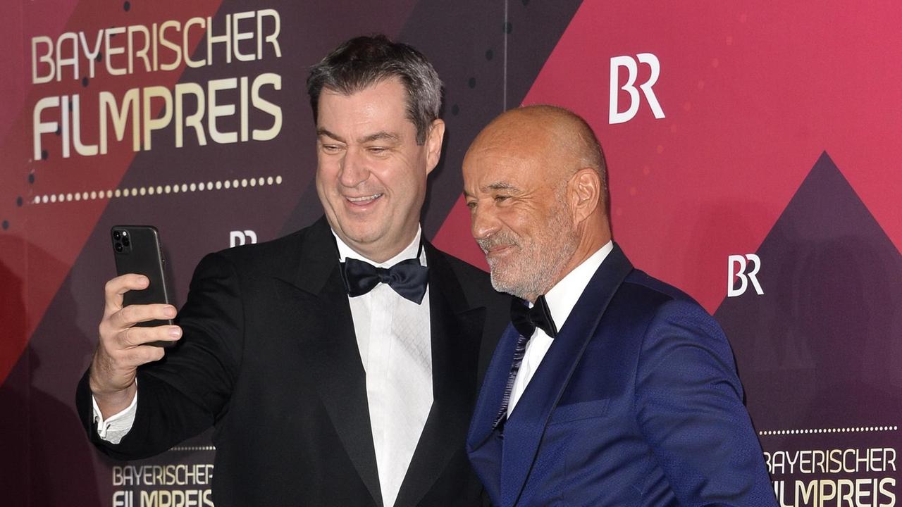 Heiner Lauterbach und Markus Soeder bei der Verleihung des Bayerischer Filmpreis.