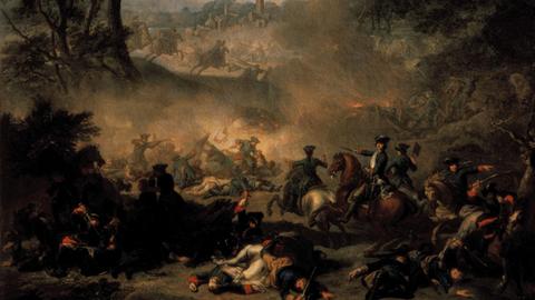 Die Schlacht bei Poltawa" 1717 in Öl auf Leinwand gemalt von Jean Marc Nattier. Das Bild hängt heute im Moskauer Puschkin-Museum für Bildende Künste
